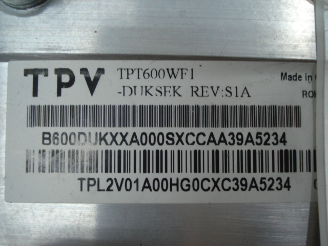 TPT600WF1-DUKSEK REV:S1A LCD Display LC600DUK-SEK1, LC600EUD-FEF1, HC600DUD-SLFO1-11XX, 6870S-1491A, TCON 6870C-0425B VER 0.7 6871L-3018C